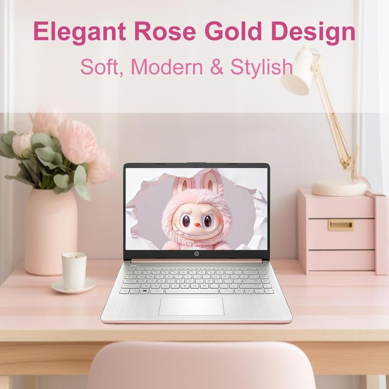 HP 14” Rose Gold Laptop, Intel Dual-Core, 4GB RAM, 64GB SSD, HD Display, Windows 11, Microsoft 365 Web Apps with 1TB Onedrive, Lightweight Student Computer, Rose Gold